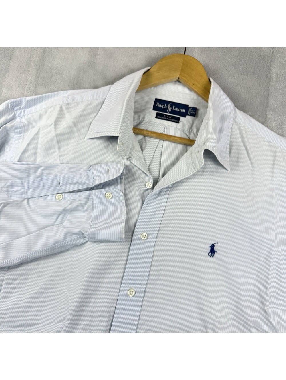 Polo Ralph Lauren Blake Blue White Pinstripe Button Down Shirt Two Ply Cotton XL